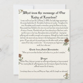 Our Lady of Lourdes Prayer card