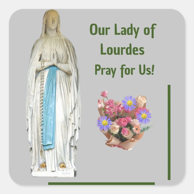\our Lady of Lourdes Square Sticker (Front)
