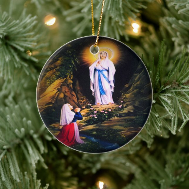 Our Lady of Lourdes with Prayer Ceramic Tree Decoration (Tree)