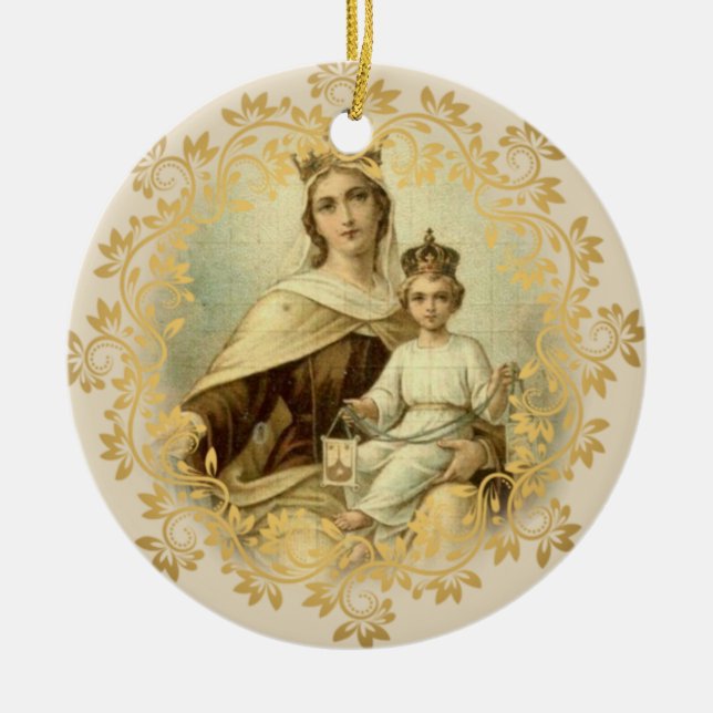 Our Lady of Mount Carmel  Baby Jesus Scapular Ceramic Tree Decoration (Front)