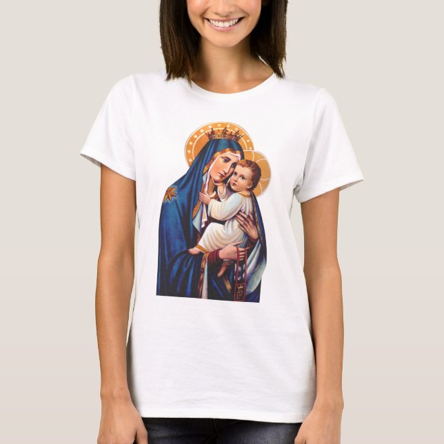 Our Lady of Mount Carmel Devotional Art T-Shirt (Front)