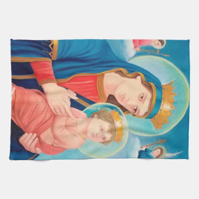 Our Lady of Perpetual Help Catholic Tea Towel (Horizontal)