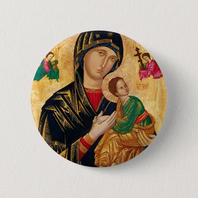 Our Lady of Perpetual Help Icon Virgin Mary Art 6 Cm Round Badge (Front)