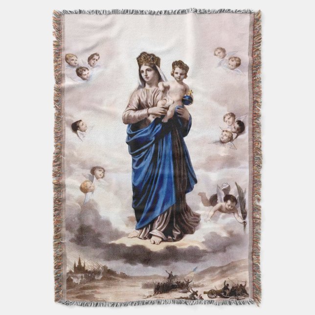 Our Lady of Prompt Succour BW Throw Blanket (Front Vertical)