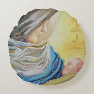 Our Lady of Silence holding baby Jesus Round Cushion