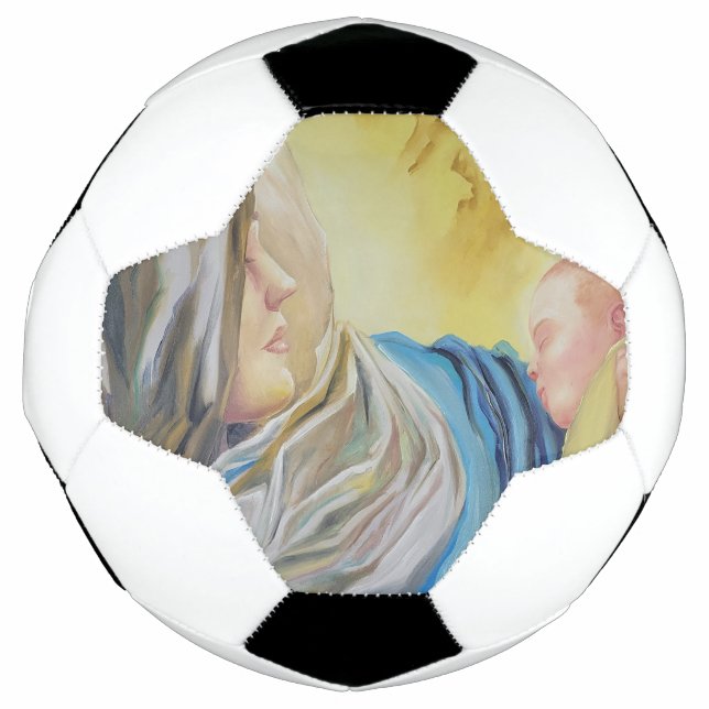 Our Lady of Silence holding baby Jesus Soccer Ball (Front)