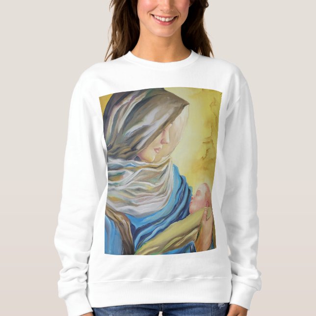 Our Lady of Silence holding baby Jesus Sweatshirt (Front)