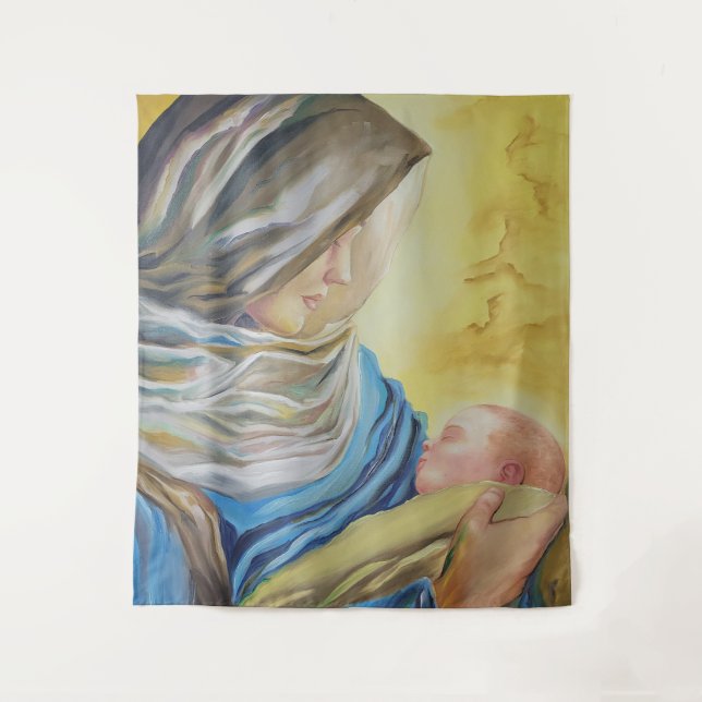 Our Lady of Silence holding baby Jesus Tapestry (Front)