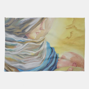 Our Lady of Silence holding baby Jesus Tea Towel