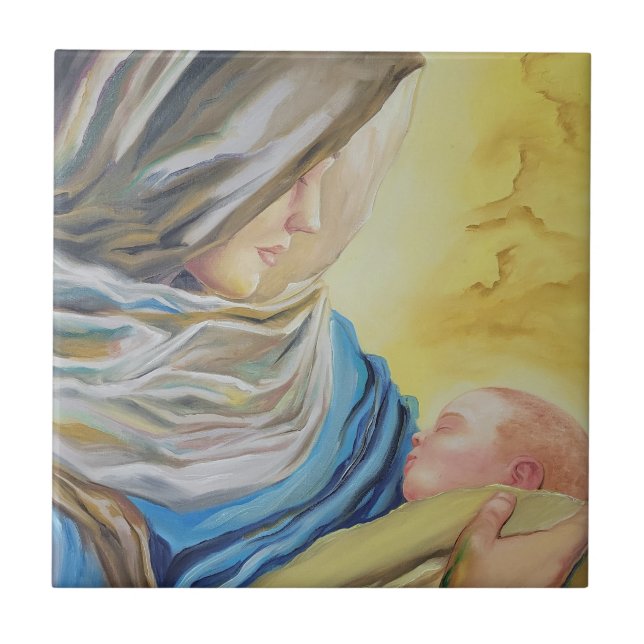 Our Lady of Silence holding baby Jesus Tile (Front)
