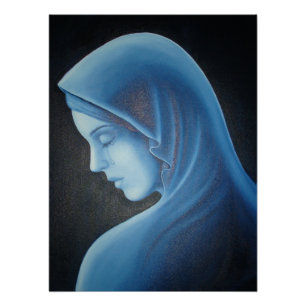 Our Lady of Sorrows: Blue Ethereal Portrait Poster