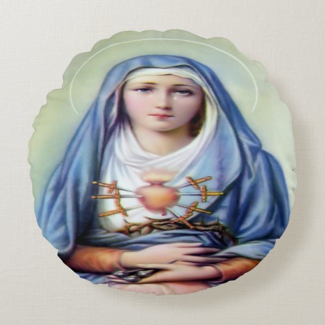 Our Lady of Sorrows Round Cushion (Front)