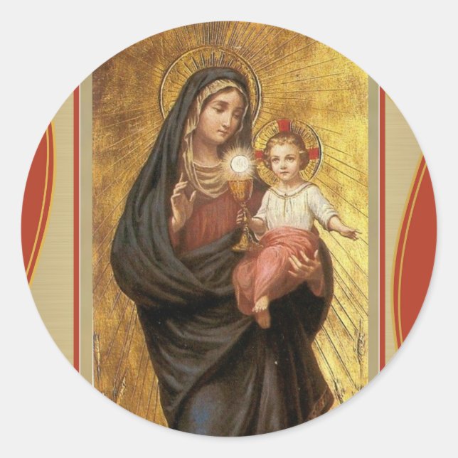 "Our Lady of the Blessed Sacrament with Baby Jesus Classic Round Sticker (Front)