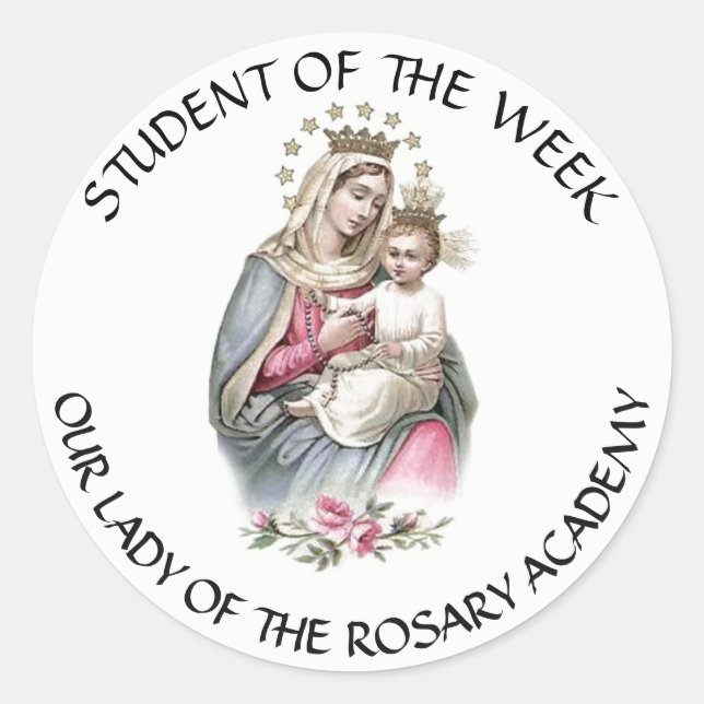 Our Lady of the Rosary Catholic Award Classic Round Sticker (Front)