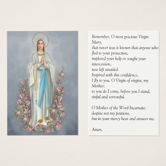 Our Lady of the Rosary Lourdes Memorare Prayer (Front & Back)