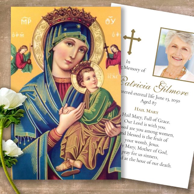 Our Lady Perpetual Help Loss Prayer Sympathy Cards (catholic, religious, celebration of life, in loving memory of, prayer cards for bereavement)