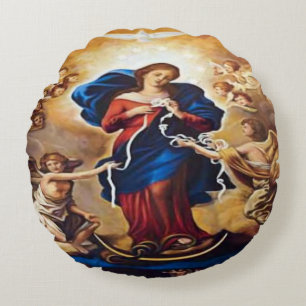Our Lady Undoer of Knots Round Cushion