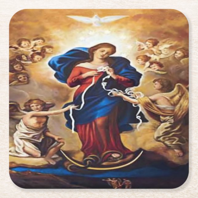 Our Lady Undoer of Knots Square Paper Coaster (Front)