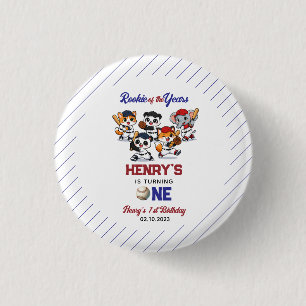 Our Little Animals Baseball 1st Birthday Party 3 Cm Round Badge