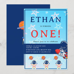 Our Little Astronaut Turns One! Space Birthday In Invitation