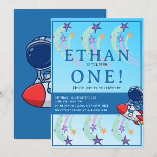 Our Little Astronaut Turns One! Space Birthday Invitation