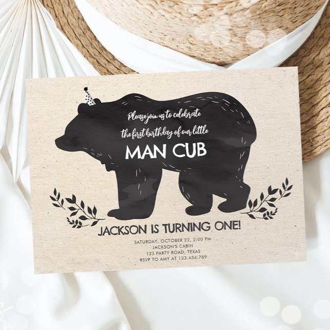Our Little Bear Cub Woodland Boy First Birthday Invitation (Creator Uploaded)