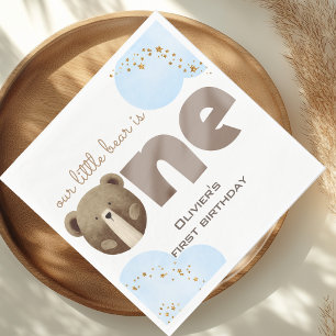 our little bear is one baby birthday napkin
