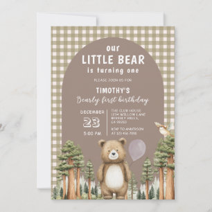 Our Little Bear is Turning One Forest Gingham Invitation