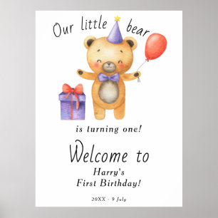 Our Little Bear Is Turning One Kids Birthday  Poster