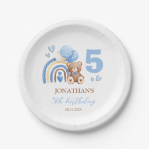 Our Little Bear Rainbow Balloon Birthday Paper Plate