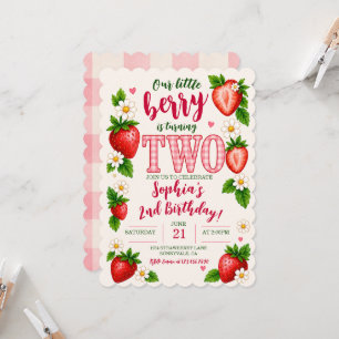 Our Little Berry Is One Strawberry 2nd Birthday Invitation