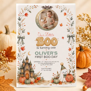 Our Little Boo 1st Birthday Photo Invitation Fall