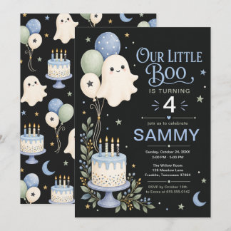Our Little Boo Blue Ghost Halloween Birthday Invitation