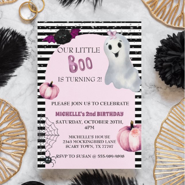 Our little Boo Cute Ghost Pink Birthday party Invitation (Creator Uploaded)