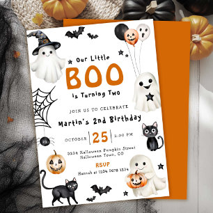 Our Little BOO Cute Halloween Ghost 2nd Birthday Invitation