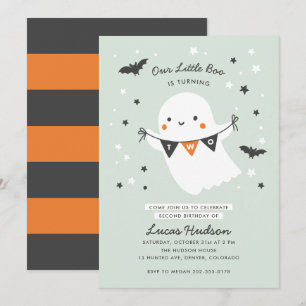 Our Little Boo Cute Kid Halloween Second Birthday Invitation