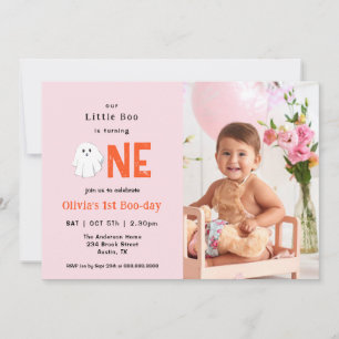Our Little Boo Halloween 1st Birthday Photo Invitation