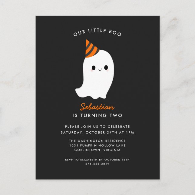 Our Little Boo Halloween Birthday Party Invitation Postcard (Front)