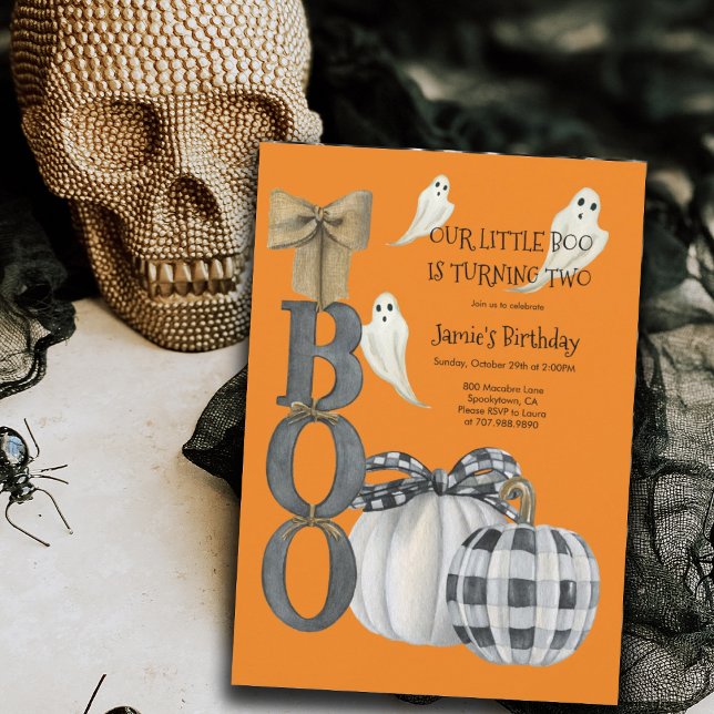 Our Little Boo Halloween Orange 2nd Birthday Invitation (Creator Uploaded)