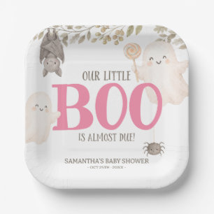 Our Little Boo Is Almost Due Girl Baby Shower Paper Plate