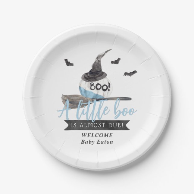 Our Little Boo is Almost Due Halloween Boy Paper Plate (Front)