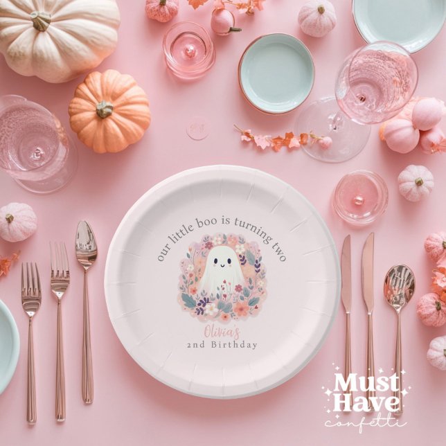 Our Little Boo is Turning 2 Boho Ghost Paper Plate (Creator Uploaded)