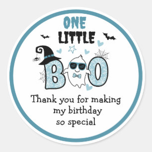 OUR LITTLE BOO IS TURNING ONE BLUE 1ST BIRTHDAY CLASSIC ROUND STICKER