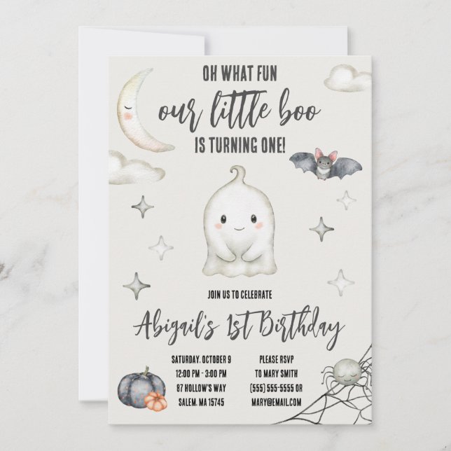 Our Little BOO is turning ONE! Halloween Birthday Invitation (Front)