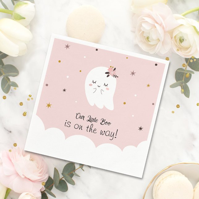 Our Little Boo Pink Baby Shower Napkins - Ghost (Our Little Boo is on the way!)