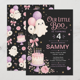 Our Little Boo Pink Ghost Halloween Birthday Invitation