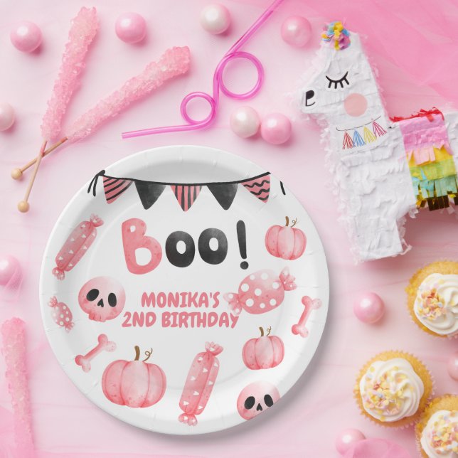 Our Little Boo Pink Girl Halloween 2nd Birthday  Paper Plate (Party)