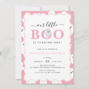 Our Little Boo Pink Halloween Girl 1st Birthday Invitation