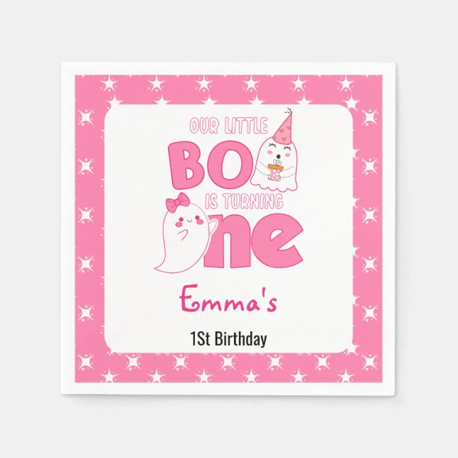 Our Little Boo Turning One, Halloween 1St Birthday Napkin (Front)