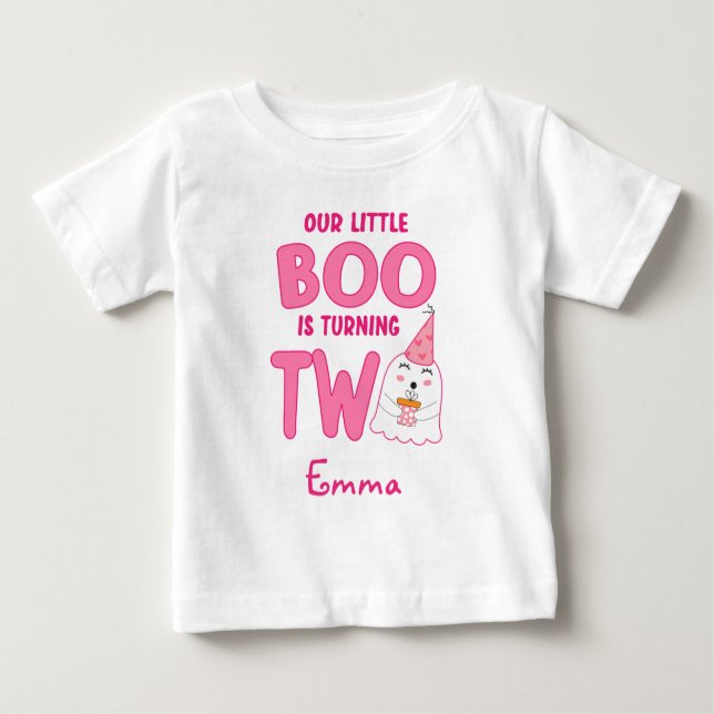 Our Little Boo Turning Two Halloween 2nd Birthday Baby T-Shirt (Front)